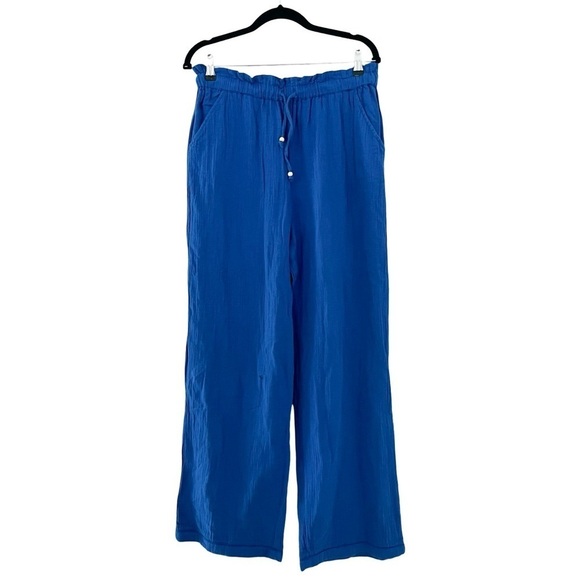 NWT MANGO Elastic Gauze Cotton Cobalt Blue Pants Sz XL - Picture 2 of 7